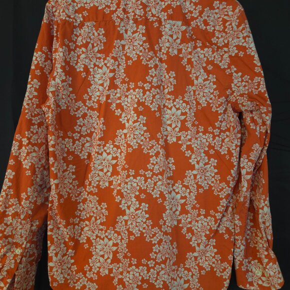 Express Men’s Long Sleeve Size S Dress Shirt  Orange W White Flowers Button Up - Picture 9 of 9